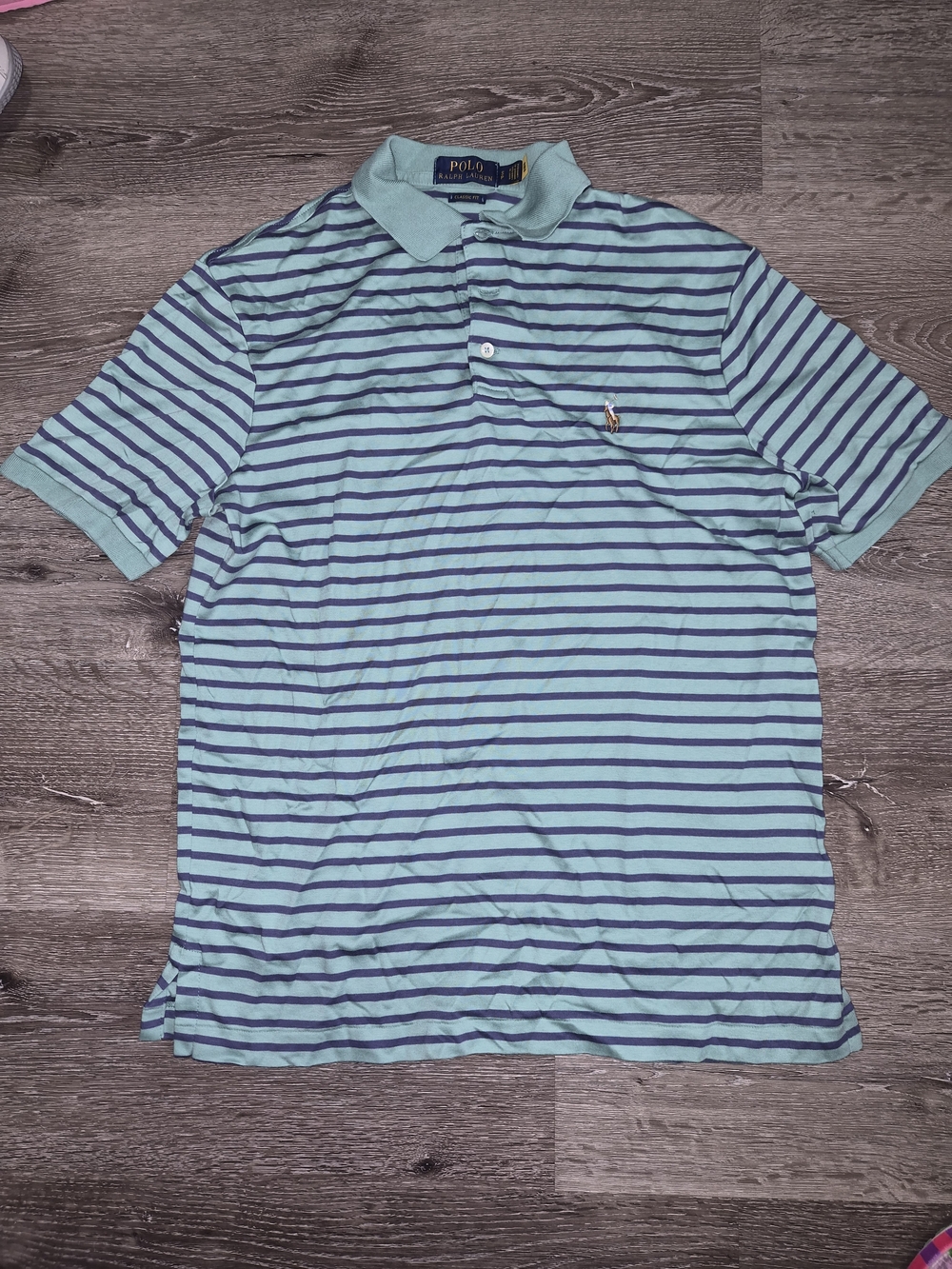 Polo Ralph Lauren Men's Mint Green Navy Stripe Polo Shirt